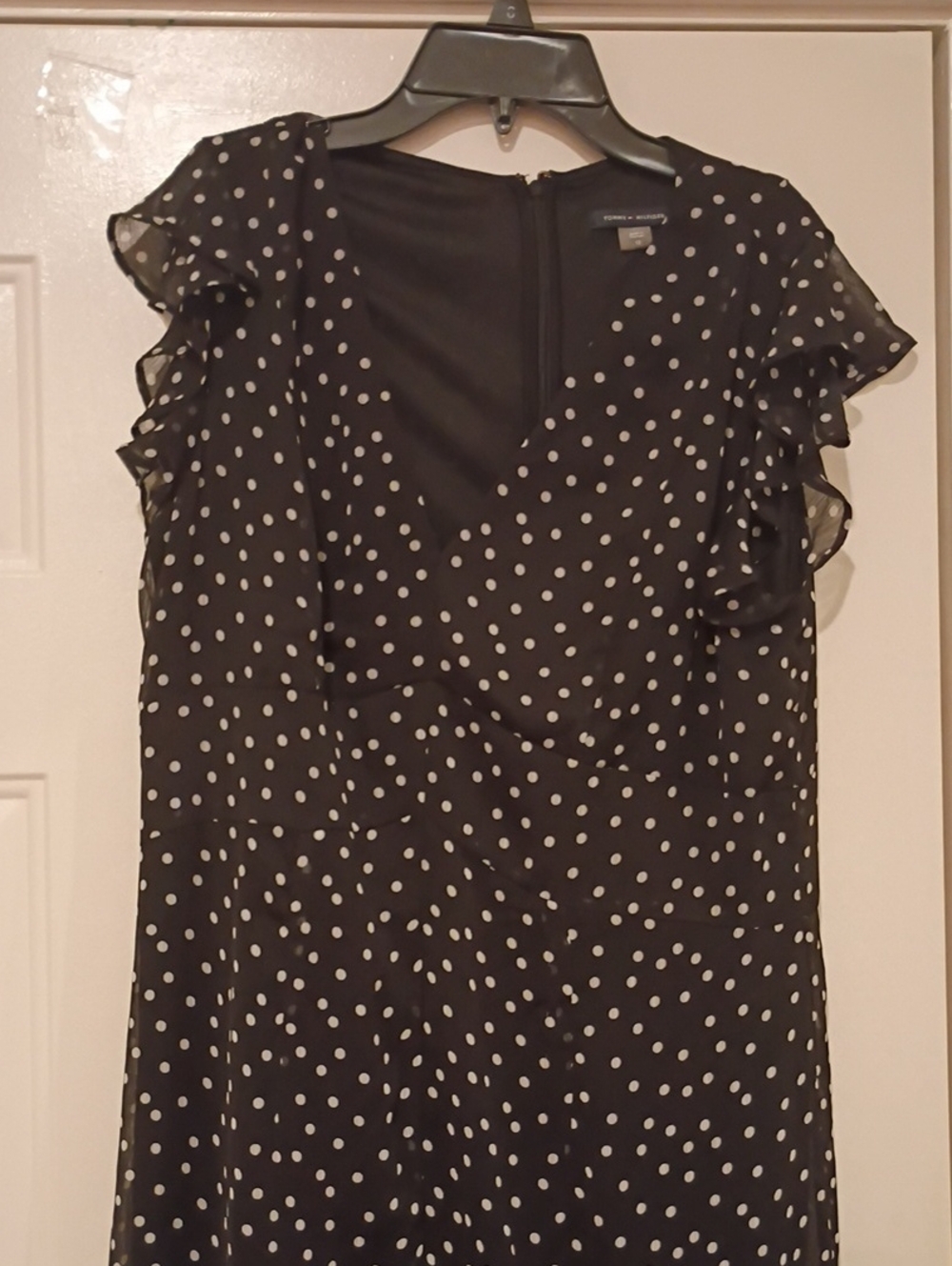 Tommy Hilfiger Black and White Polka Dot Ruffle Sleeve Blouse